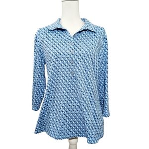 J. Mclaughlin Blue And White Catalona Cloth Top XL